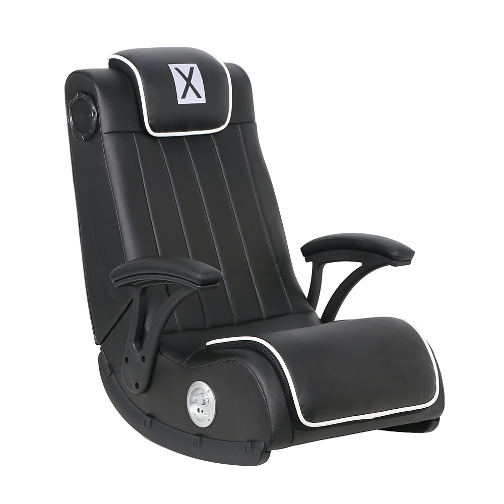 Left View: X Rocker - Midnight Pro Series Floor Rocker 2.1 Gaming Chair - Black and White