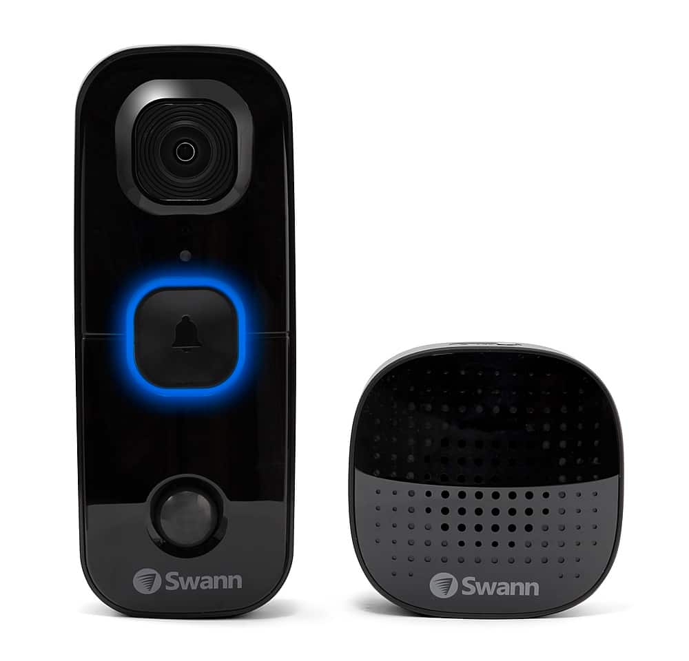 Swann - Smart WiFi Video Doorbell with Chime, 1080P Battery Operated, Ultra-Wide 180° View Indoor & Outdoor Surveillance - Black - Front_Zoom