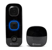 Swann Smart WiFi Video Doorbell with Chime, 1080P Battery Operated, Ultra-Wide 180° View Indoor & Outdoor Surveillance - Black - Front_Zoom