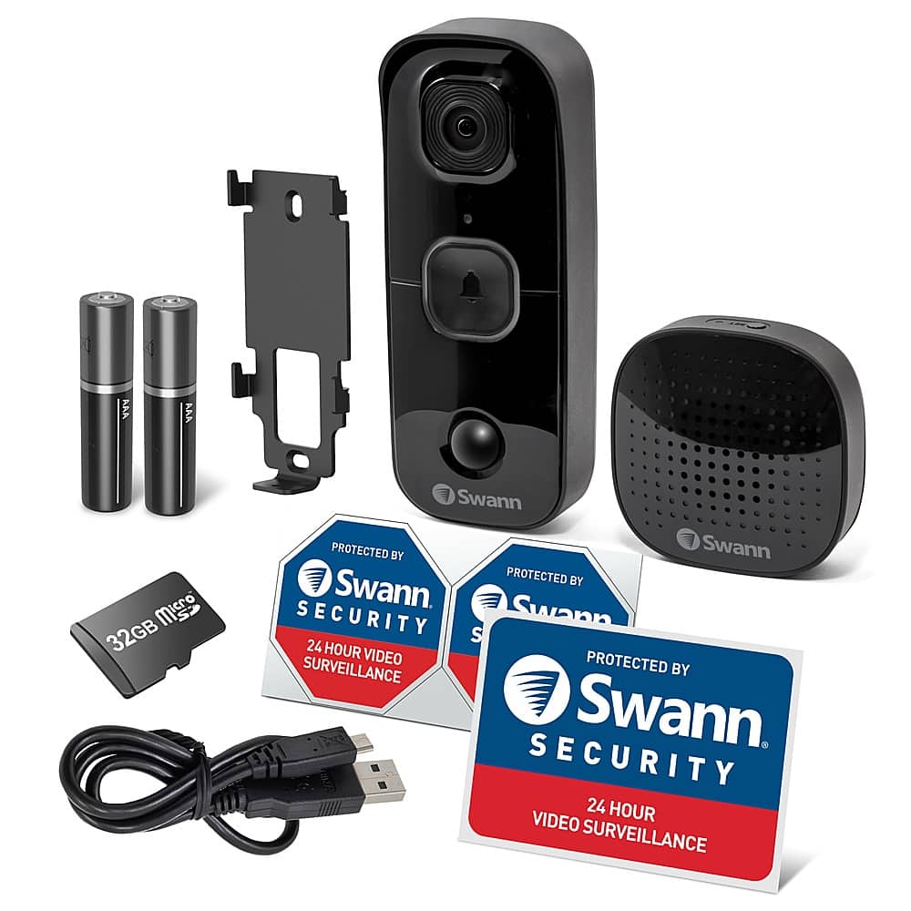 Angle. Swann - Swann Smart WiFi Video Doorbell with Chime, 1080P Battery Operated, Ultra-Wide 180° View Indoor & Outdoor Surveillance - Black.