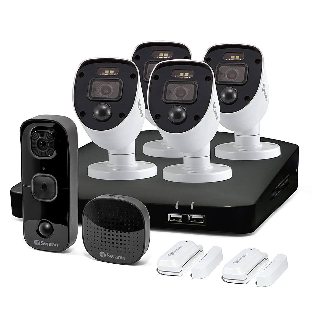Alt View 23. Swann - Home 4-Channel, 4-Camera Indoor/Outdoor 1080p DVR 1TB HDD with Video Doorbell & Alarm New Home Security Starter Kit - White.