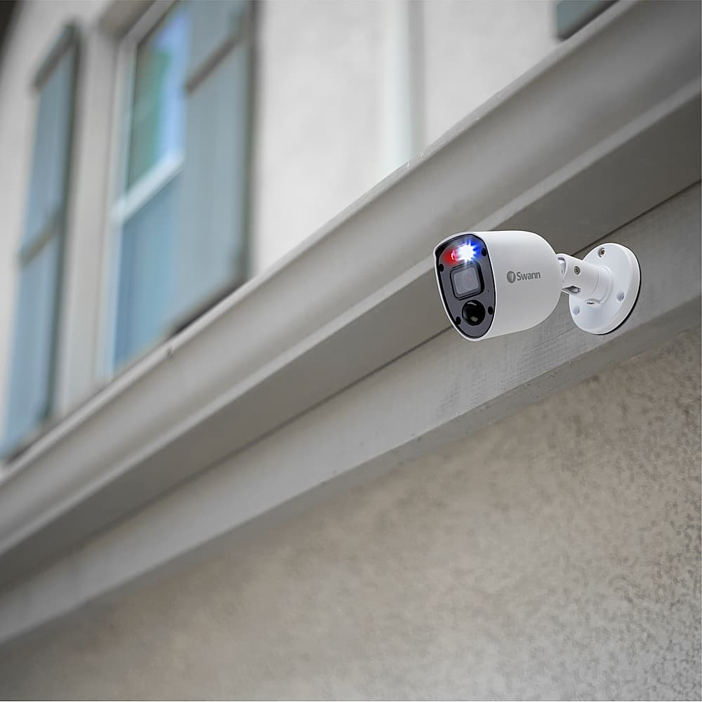 Left. Swann - Home 4-Channel, 4-Camera Indoor/Outdoor 1080p DVR 1TB HDD with Video Doorbell & Alarm New Home Security Starter Kit - White.