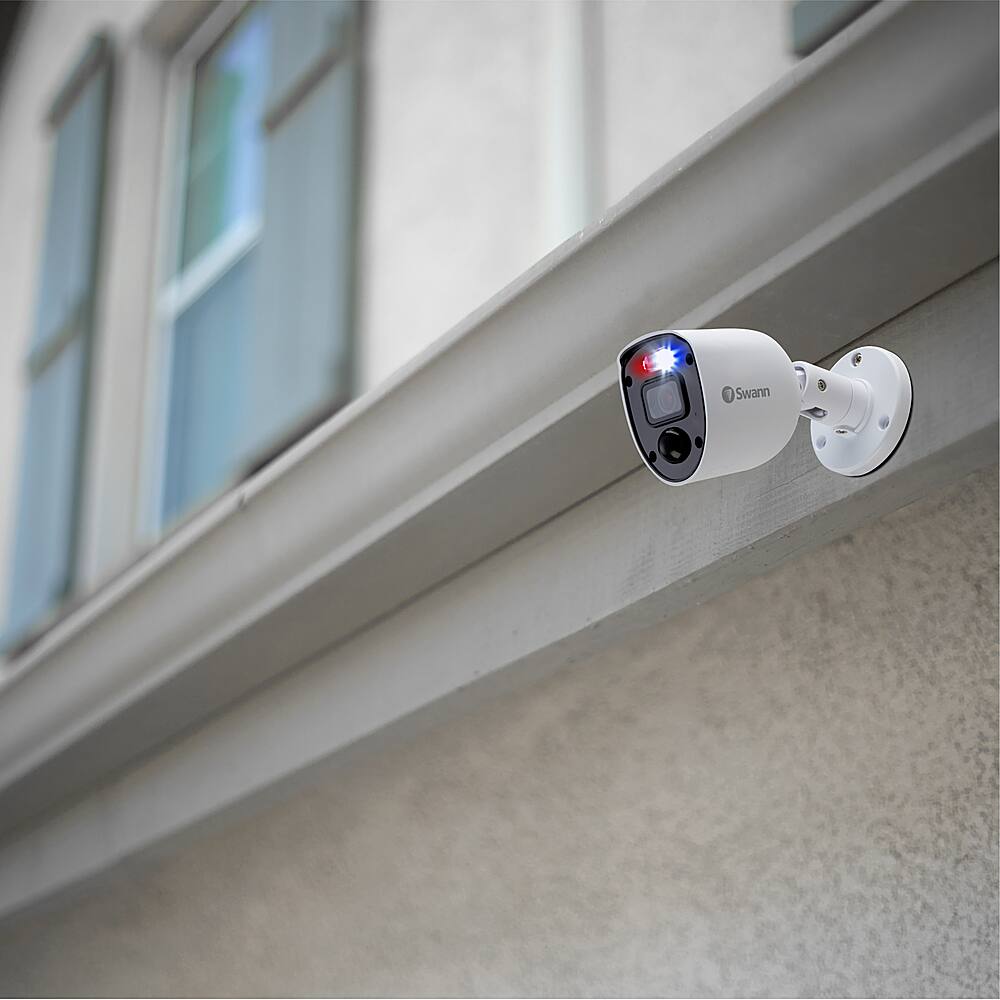 Left. Swann - Home 4-Channel, 4-Camera Indoor/Outdoor 1080p DVR 1TB HDD with Video Doorbell & Alarm New Home Security Starter Kit - White.