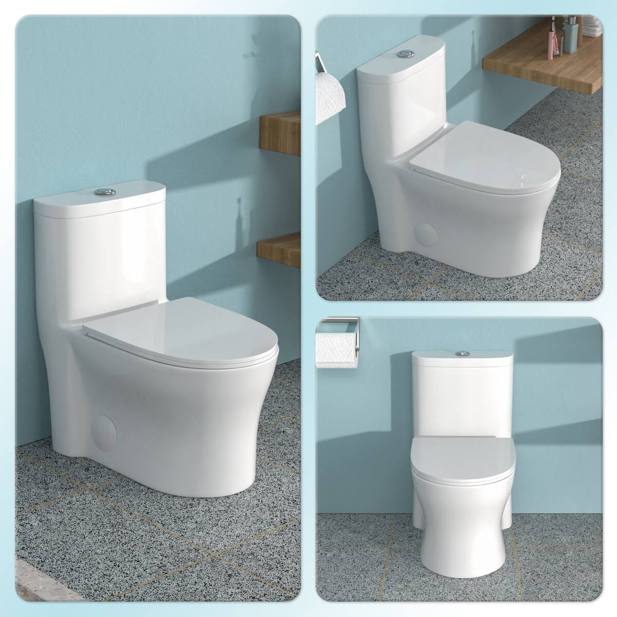 Alt View 1. Loheer - Loheer One Piece Toilet, White Ceramic Bathroom Toilet, Twelve Inch Rough In Dual Flush - White.