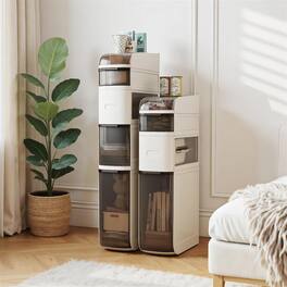 Pefilos - 4-Tier Narrow Bathroom Storage Cabinet, Drawers Tissue Box, Smooth Wheels - White