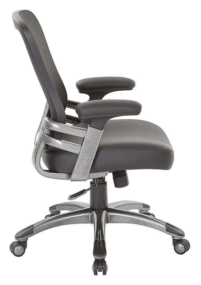 Left View: OSP Home Furnishings - Mesh Back Manager’s Chair with Faux Leather - Black