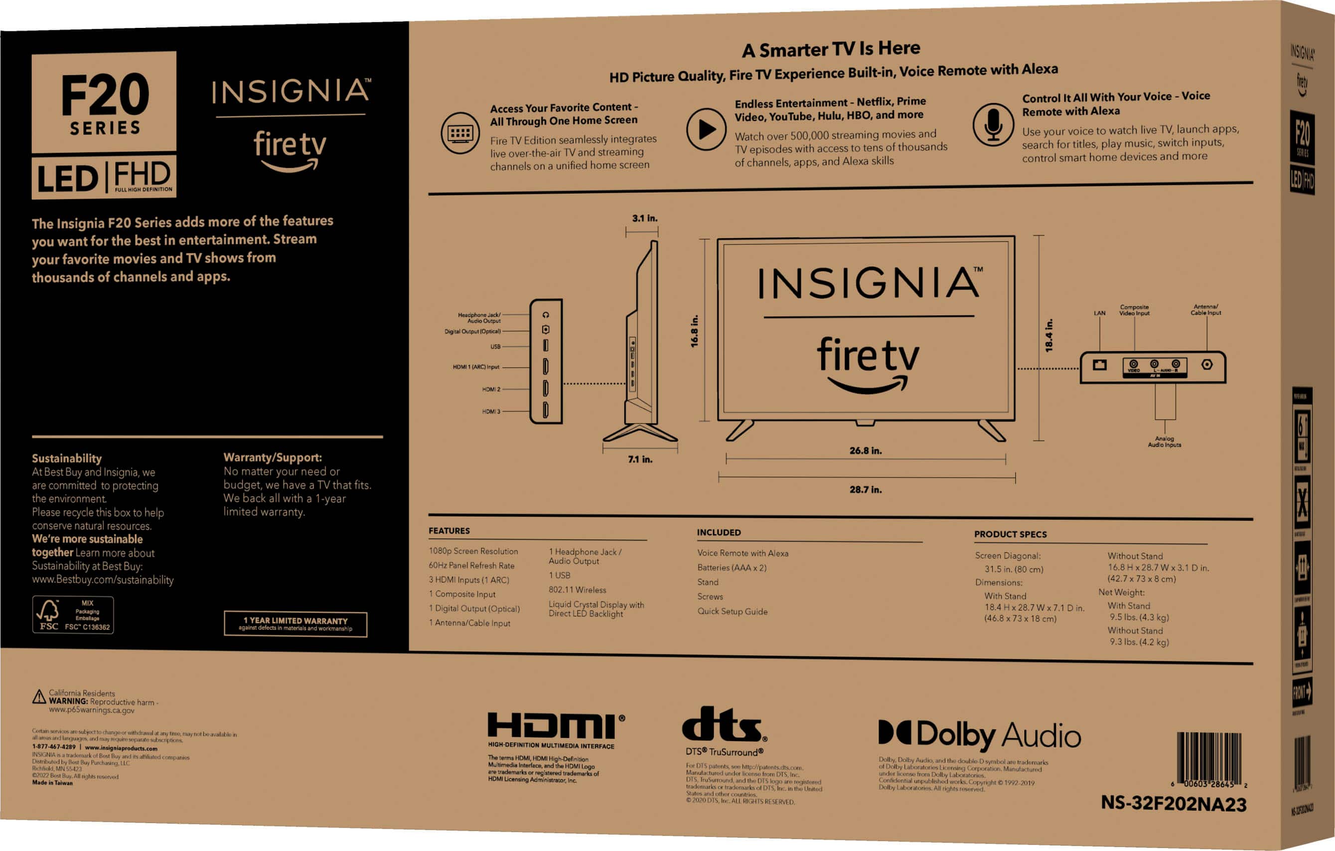 Alt View 1. Insignia™ - 32" Class F20 Series LED Full HD Smart Fire TV - Black.