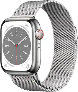 Refurbished Excellent - Apple Watch Series 8 (GPS + Cellular) 41mm Stainless Steel Case with Silver Milanese Loop - Silver - (2022)