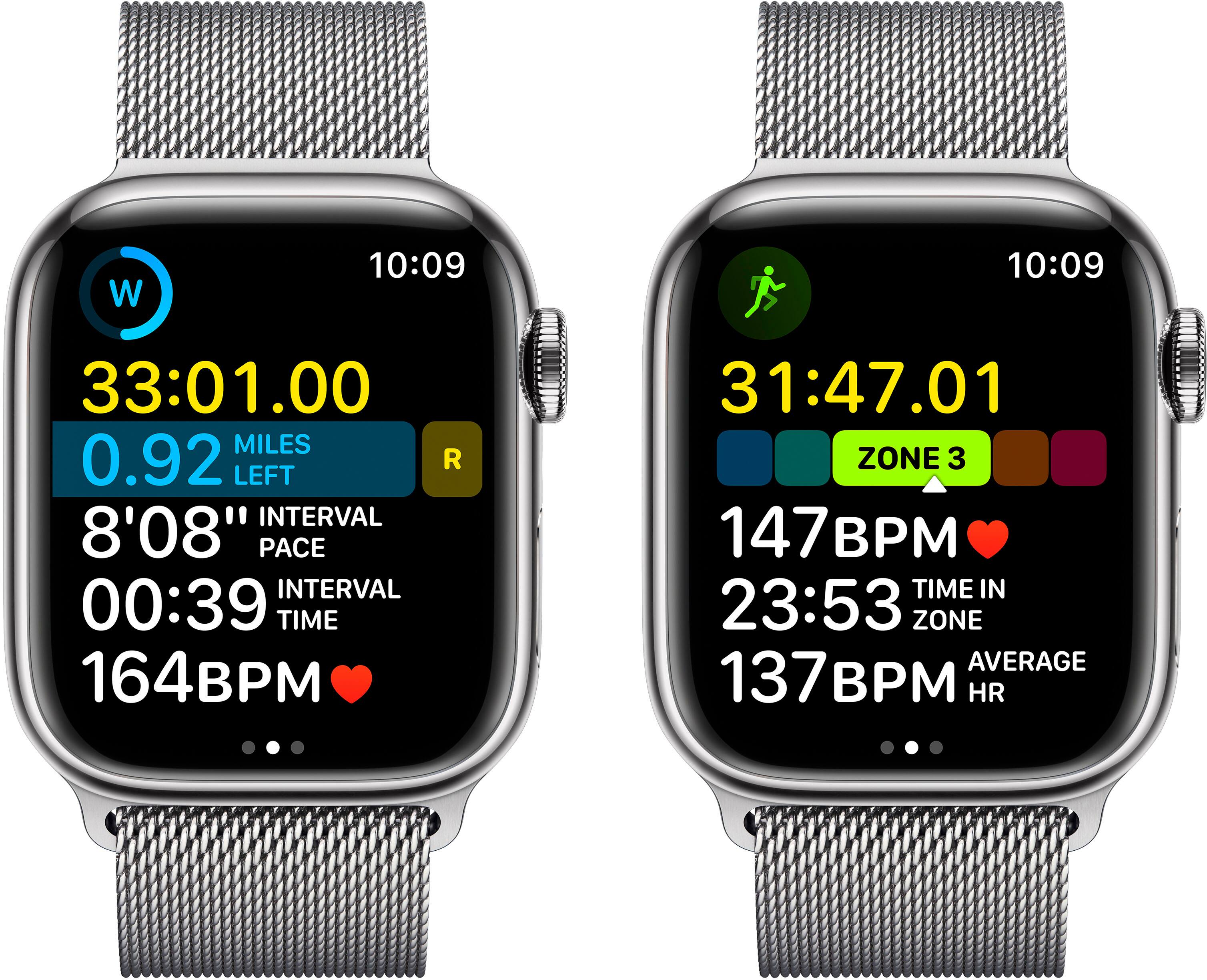 Alt View 4. Apple - Apple Watch Series 8 (GPS + Cellular) 41mm Stainless Steel Case with Silver Milanese Loop - Silver.