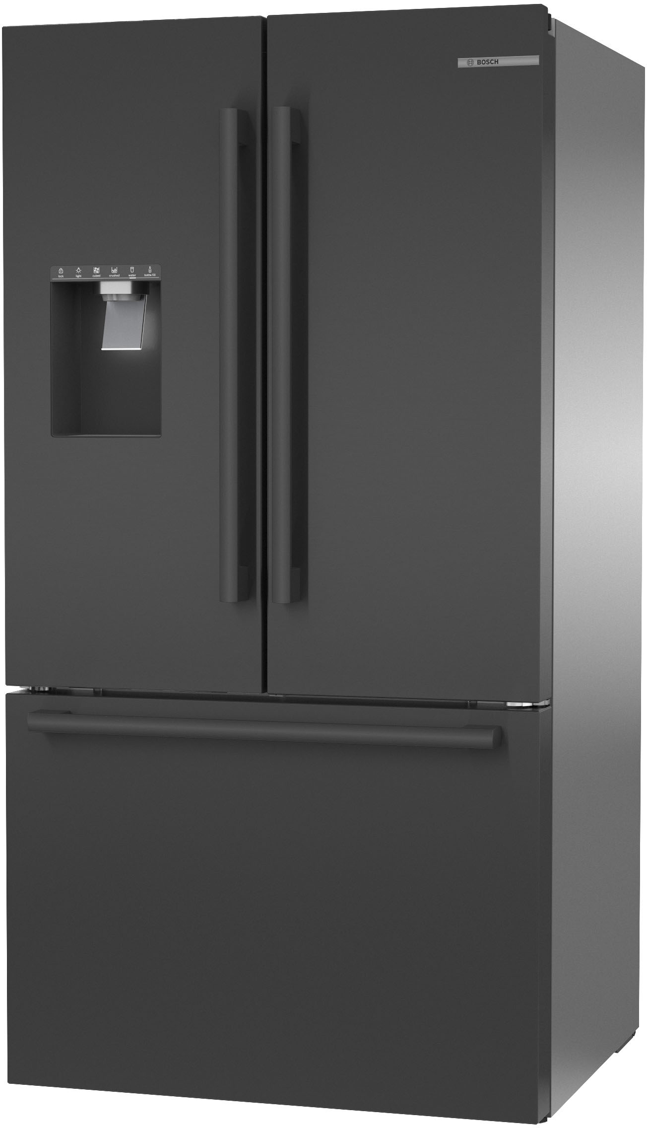 Left View: Bosch - 500 Series 26 Cu. Ft. French Door Smart Refrigerator with External Water and Ice - Black Stainless Steel