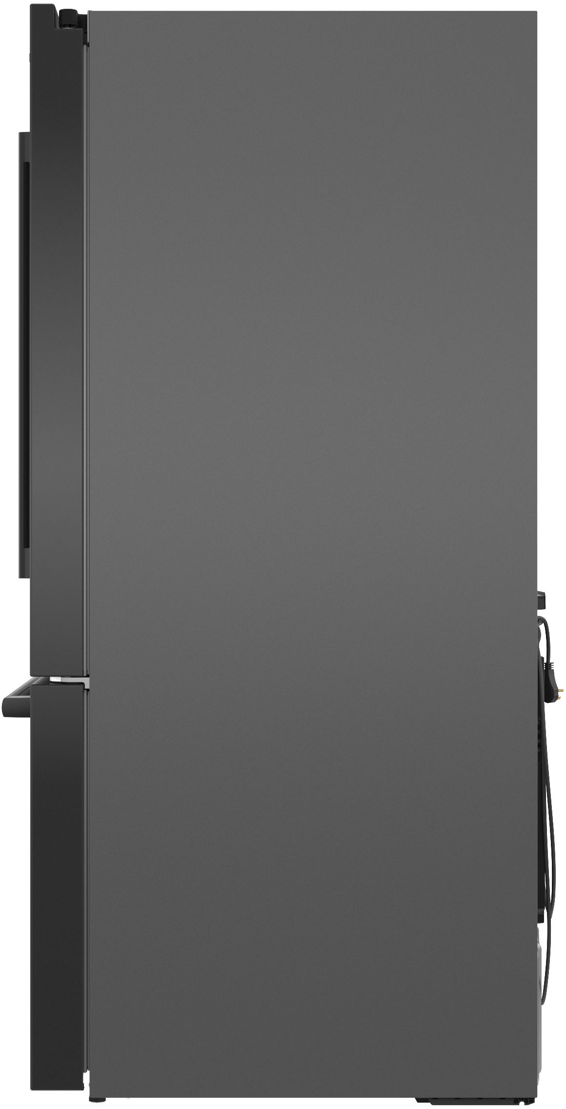Left View: Bosch - 800 Series 20 Cu. Ft. 4-Door French Door Counter-Depth Smart Refrigerator with Beverage Cooler Drawer - Stainless steel