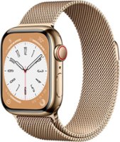 Apple Watch Series 8 GPS + Cellular 41mm Gold Stainless Steel Case with Gold Milanese Loop - Gold - Front_Zoom