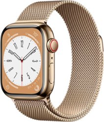 Apple Watch Series 8 (GPS + Cellular) 41mm Stainless Steel Case with Gold Milanese Loop - Gold - Front_Zoom