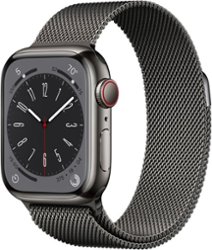 Apple Watch Series 8 (GPS + Cellular) 41mm Stainless Steel Case with Graphite Milanese Loop - Graphite - Front_Zoom