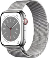 Apple Watch Series 8 GPS + Cellular 45mm Silver Stainless Steel Case with Silver Milanese Loop - Silver - Front_Zoom