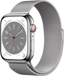 Apple Watch Series 8 (GPS + Cellular) 45mm Stainless Steel Case with Silver Milanese Loop - Silver - Front_Zoom