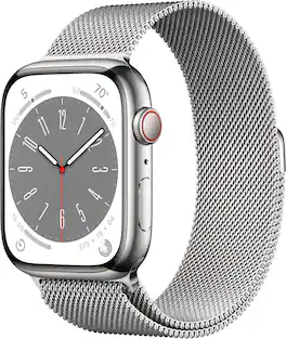 Refurbished Apple Watch Series 8 (GPS + Cellular) 45mm Stainless Steel Case with Silver Milanese Loop - Silver - (2022)