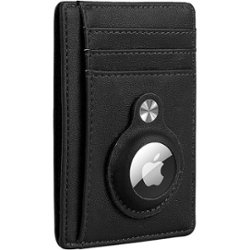 SaharaCase - Slim Genuine Leather Wallet Case for Apple AirTag - Black - Angle_Zoom