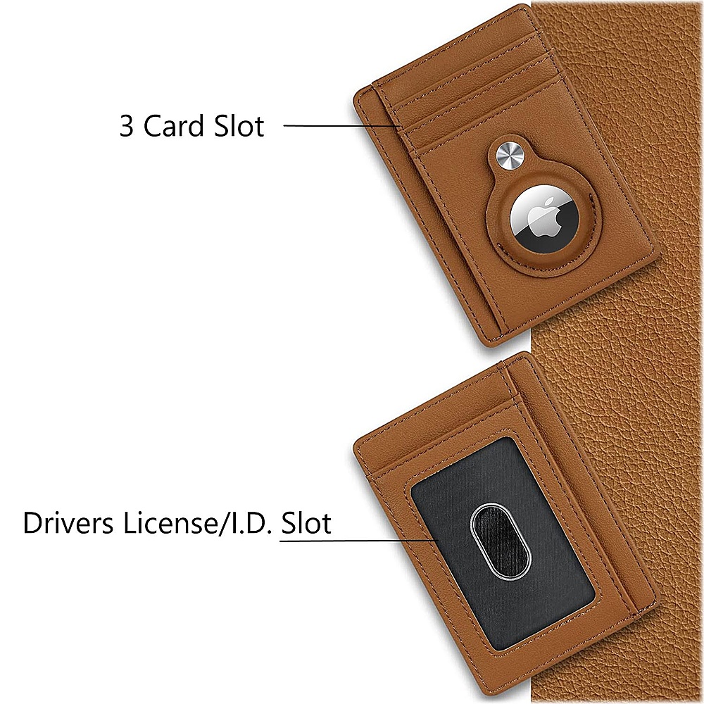 SaharaCase - Slim Genuine Leather Wallet Case for Apple AirTag - Brown