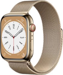 Apple Watch Series 8 (GPS + Cellular) 45mm Stainless Steel Case with Gold Milanese Loop - Gold - Front_Zoom
