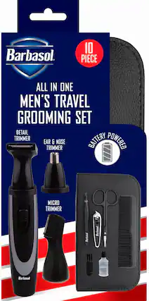 Angle. Barbasol - 10pc All In One Grooming Kit - Black.