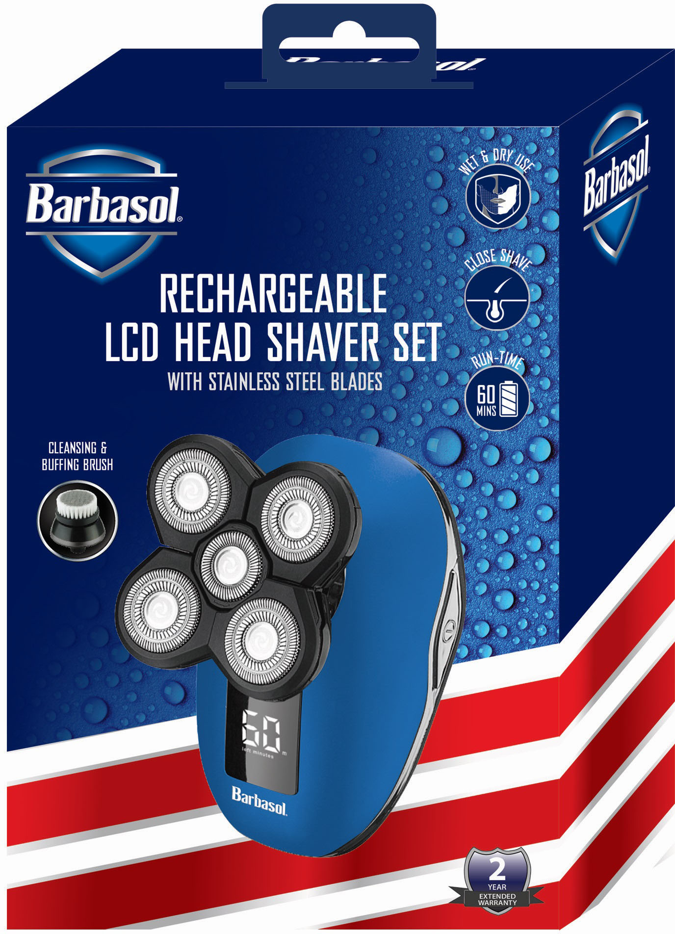 Angle View: Barbasol - Rechargeable LCD 5 Head Wet/Dry Electric Shaver With Stainless Steel Blades - Blue