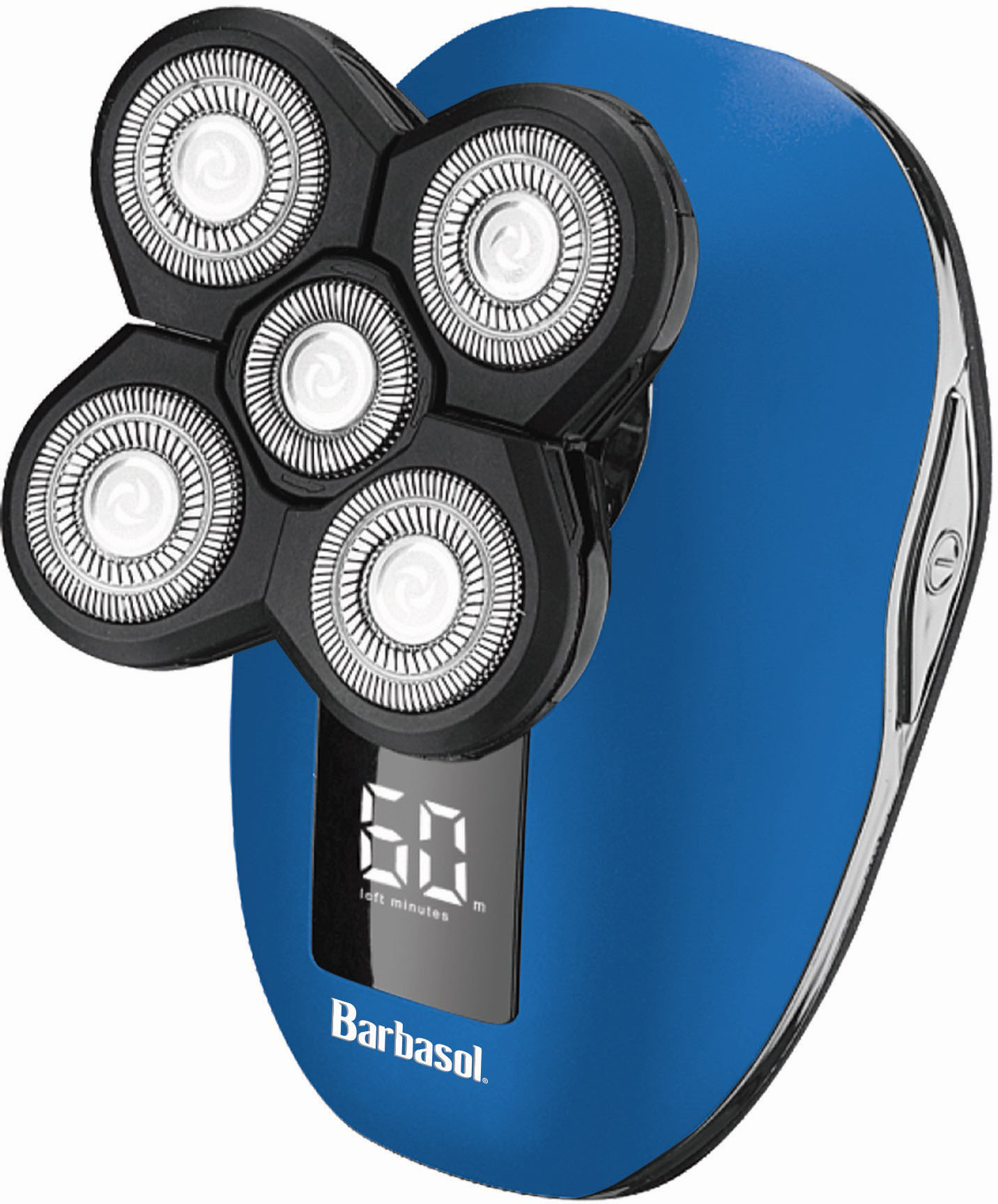 Left View: Barbasol - Rechargeable LCD 5 Head Wet/Dry Electric Shaver With Stainless Steel Blades - Blue