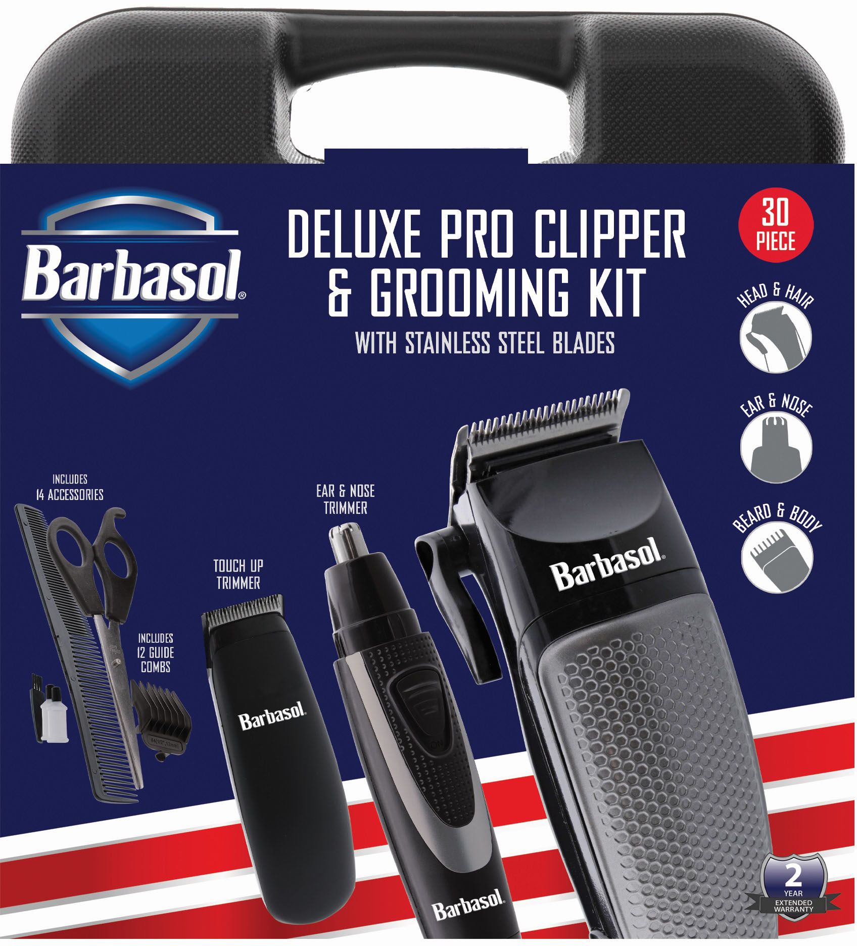 Angle View: Barbasol - Deluxe 30 pc Pro Clipper & Grooming Kit - Black