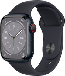 Apple Watch Series 8 (GPS + Cellular) 41mm Aluminum Case with Midnight Sport Band - S/M - Midnight - Front_Zoom
