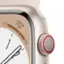 Left. Apple - Apple Watch Series 8 (GPS + Cellular) 41mm Aluminum Case with Starlight Sport Band - S/M - Starlight.