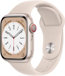 Apple Watch Series 8 (GPS + Cellular) 41mm Aluminum Case with Starlight Sport Band - M/L - Starlight - Front_Zoom