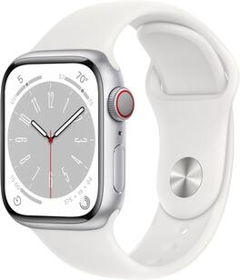 Refurbished Apple Watch Series 8 GPS + Cellular 41mm Silver Stainless Steel Case with White Sport Band - S/M - Silver - (2022)