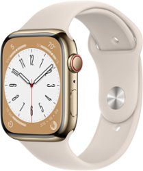 Apple Watch Series 8 GPS + Cellular 41mm Gold Stainless Steel Case with Starlight Sport Band - S/M - Starlight - Front_Zoom