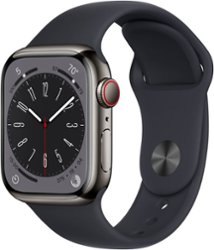 Apple Watch Series 8 GPS + Cellular 41mm Graphite Stainless Steel Case with Midnight Sport Band - S/M - Midnight - Front_Zoom