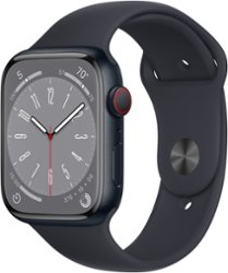 Apple Watch Series 8 (GPS + Cellular) 45mm Aluminum Case with Midnight Sport Band - S/M - Midnight - Front_Zoom