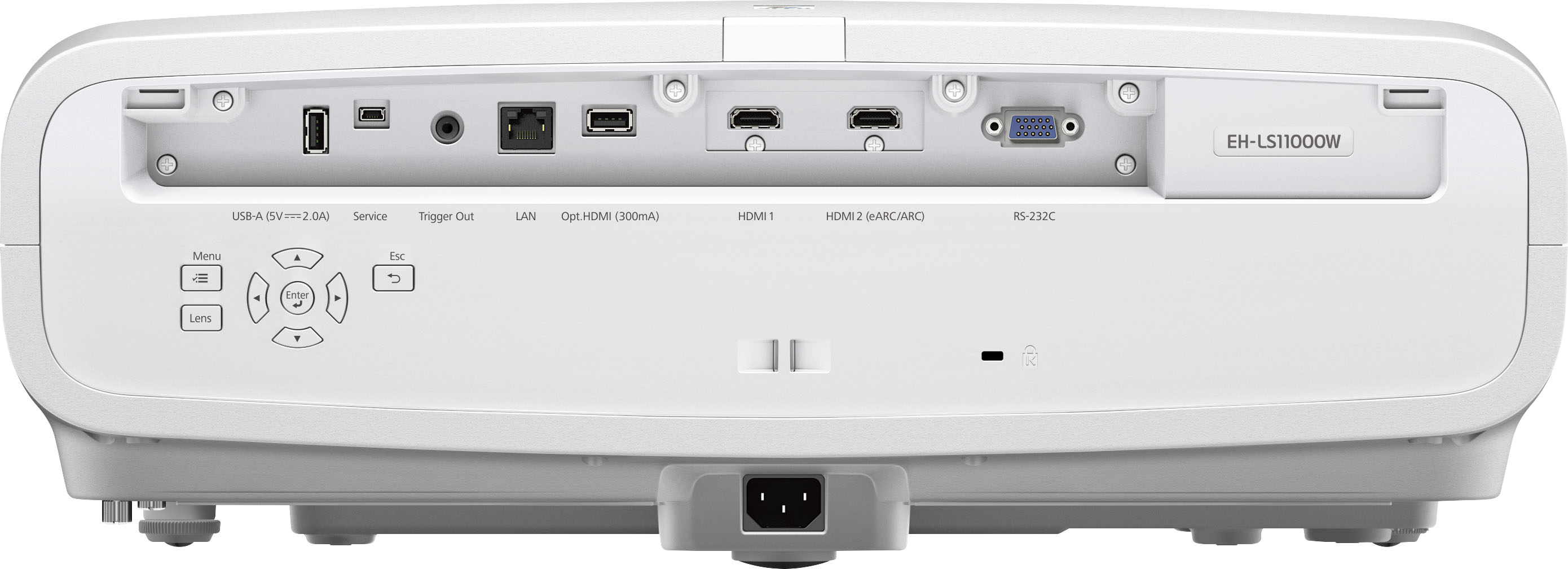 Back View: Epson - Home Cinema LS11000 4K PRO-UHD Laser Projector, HDR, HDR10+, 2500 lumens, HDMI 2.1, Motorized Lens, 120 Hz, Home Theater - White