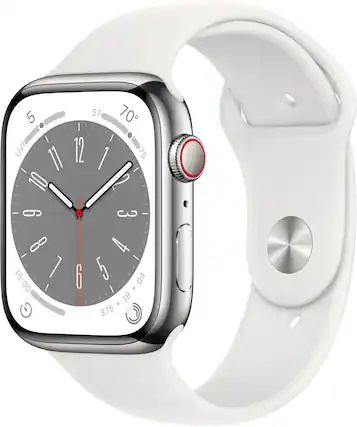 The image shows a watch face with the time of 15:00 displayed. The watch is white and silver, and it is placed on a white background. The watch face has a digital display, and the time is shown in a large font. The watch is likely a smartwatch, as it is described as a "smart watch face."