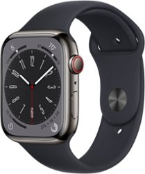 Apple Watch Series 8 GPS + Cellular 45mm Graphite Stainless Steel Case with Midnight Sport Band - S/M - Midnight - Front_Zoom