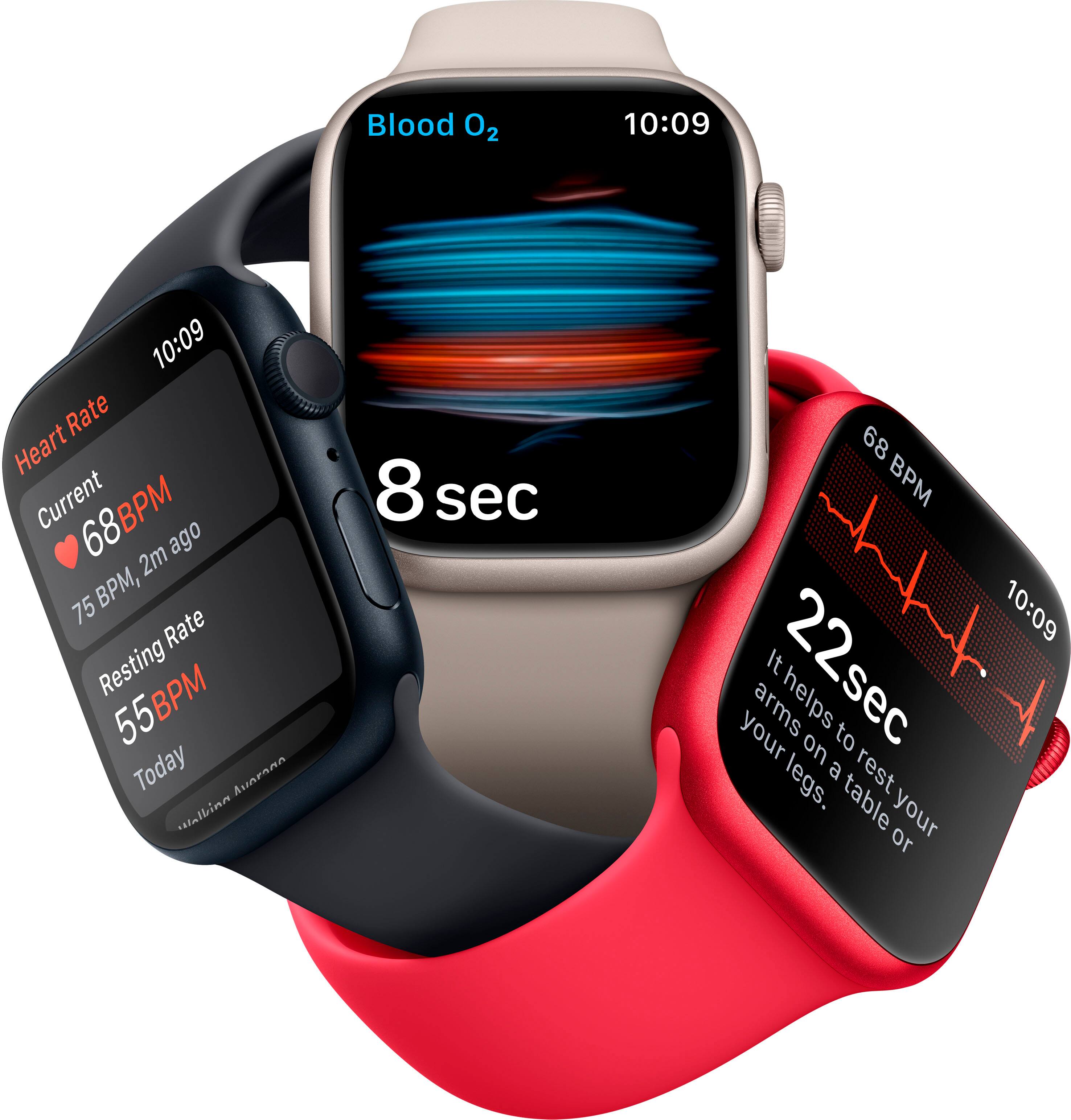 The image shows three different watches, each displaying different information. The first watch displays the time as 10:09 and shows the heart rate as 68 BPM. The second watch shows the time as 10:09 and the heart rate as 75 BPM. The third watch displays the time as 10:09 and shows the heart rate as 55 BPM. The watches also provide information about the resting heart rate and blood oxygen levels.