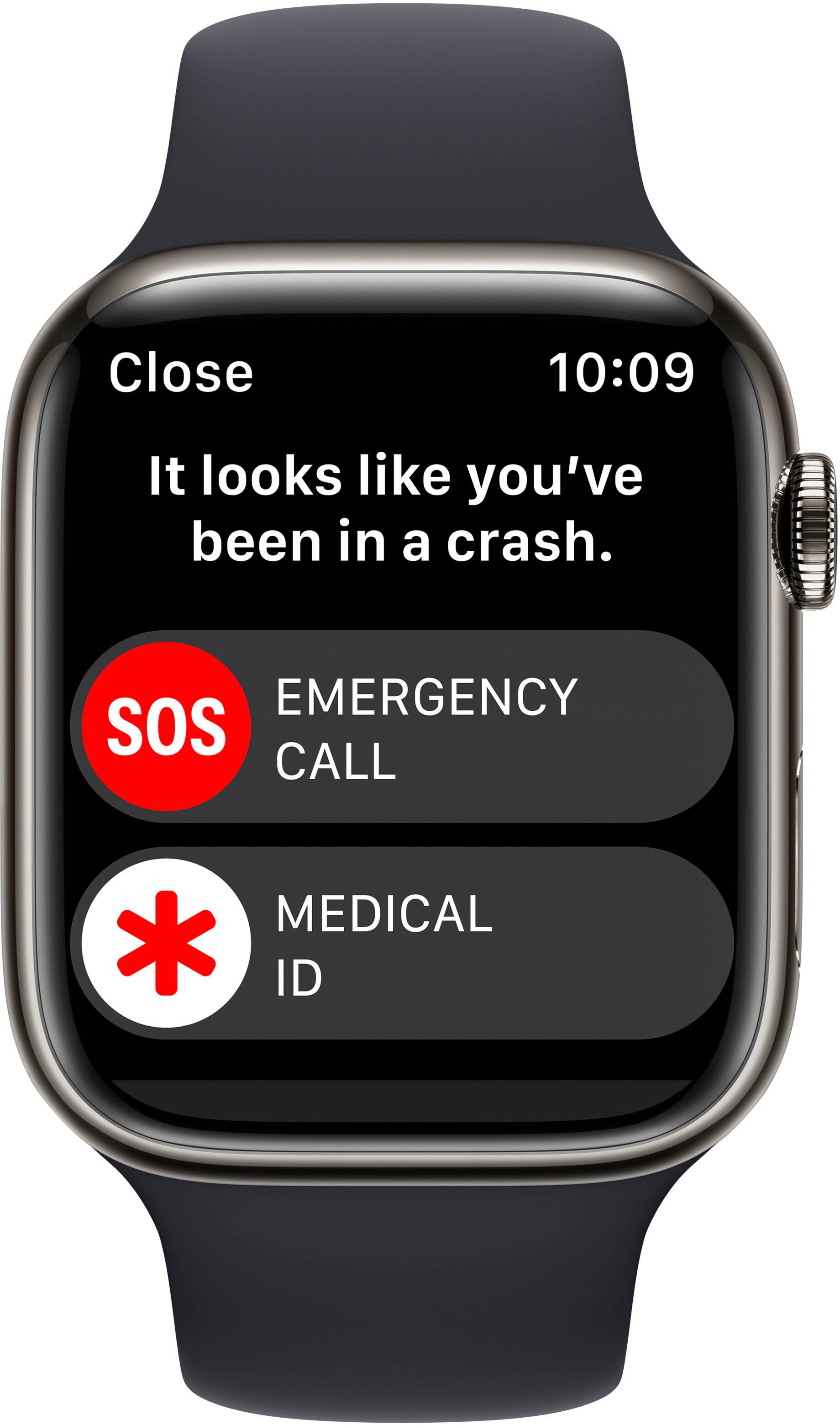 Close 10:09 It looks like you've been in a crash. EMERGENCY SOS CALL MEDICAL * ID