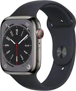 Refurbished Apple Watch Series 8 (GPS + Cellular) 45mm Stainless Steel Case with Midnight Sport Band - M/L - Midnight - (2022)