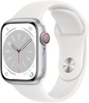 Front Zoom. Apple Watch Series 8 (GPS + Cellular) 41mm Aluminum Case with White Sport Band - S/M - Silver.