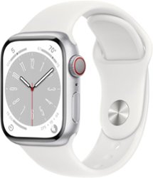 Apple Watch Series 8 (GPS + Cellular) 41mm Aluminum Case with White Sport Band - S/M - White - Front_Zoom