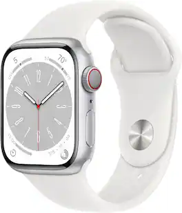 Geek Squad Certified Refurbished Apple Watch Series 8 (GPS + Cellular) 41mm Aluminum Case with White Sport Band - S/M - Silver - (2022)