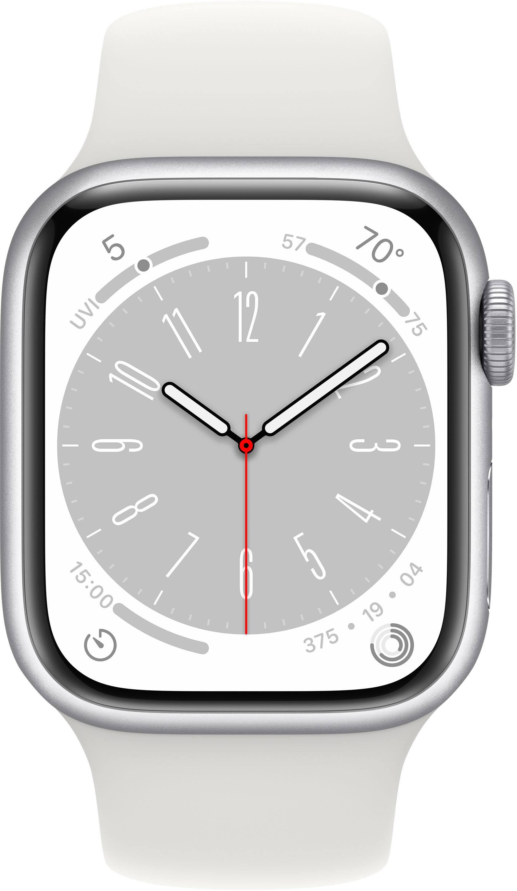 Angle. Apple - Apple Watch Series 8 (GPS + Cellular) 41mm Aluminum Case with White Sport Band - M/L - Silver.
