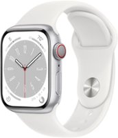 Apple Watch Series 8 GPS + Cellular 41mm Silver Aluminum Case with White Sport Band - M/L - White - Front_Zoom