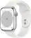 Front. Apple - Apple Watch Series 8 (GPS + Cellular) 45mm Aluminum Case with White Sport Band - M/L - Silver.