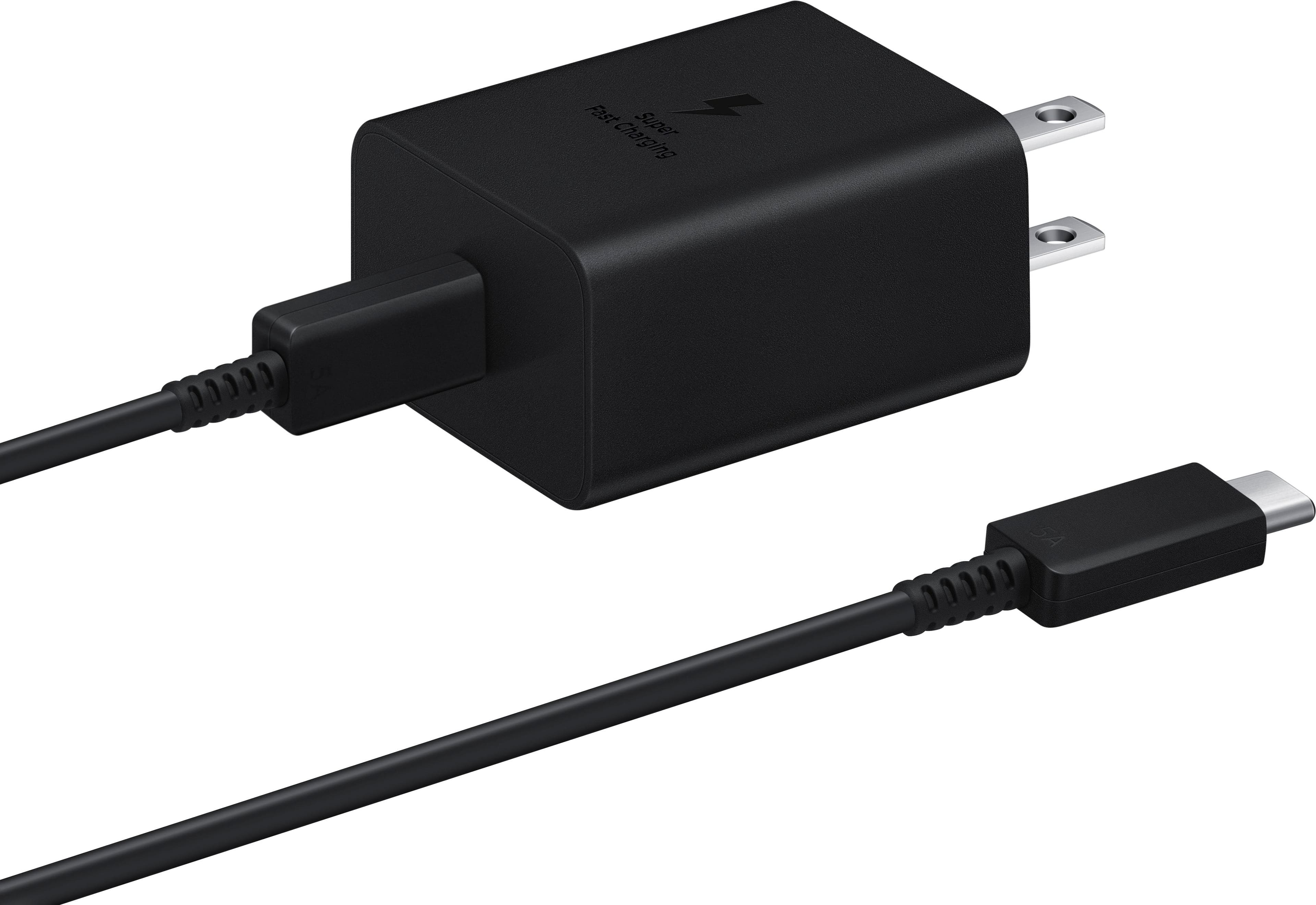 Front. Samsung - Super Fast Charging 45W USB Type-C Wall Charger with USB-C Cable - Black.