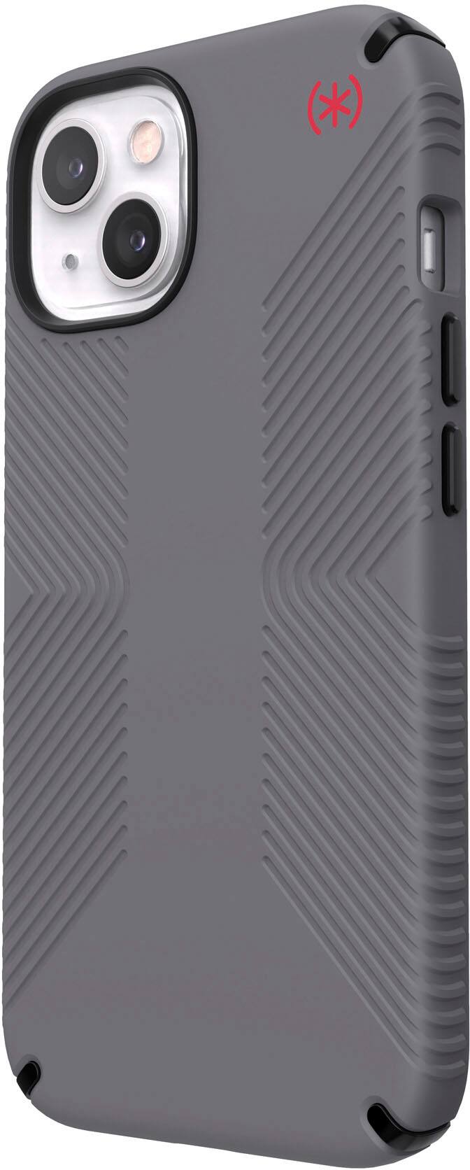 Left. Speck - Presidio2 Grip MagSafe Case for iPhone 13 - Gray.