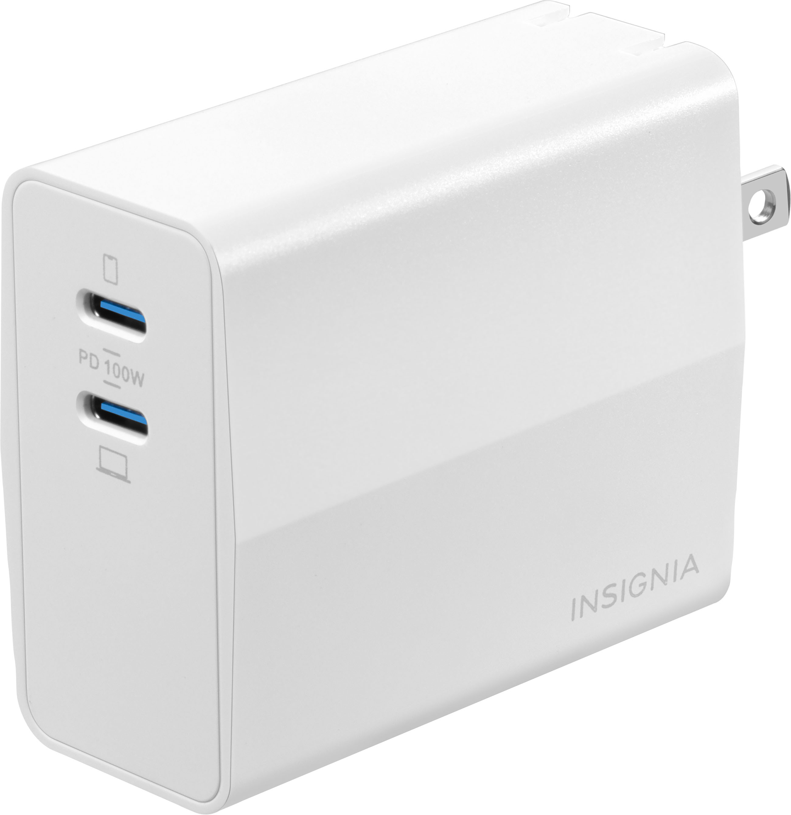 Insignia - 100W Dual Port USB-C Compact Wall Charger for MacBook Pro & Other Devices - White